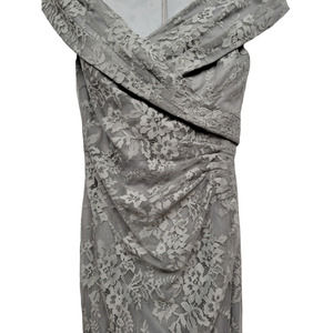 La Femme Gray New Portrait Neck Lace Gown In Platinum Formal Dress
